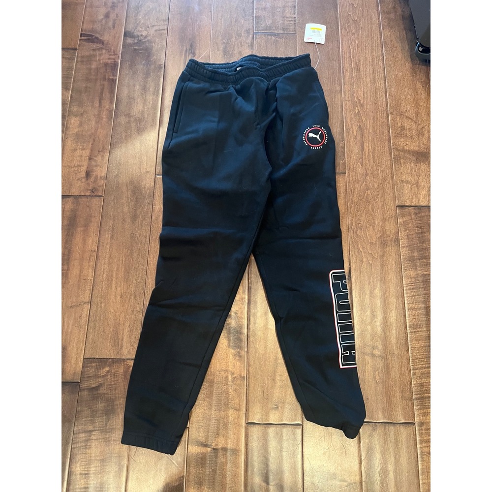 Puma Girls Black Jogger Sweatpants Logo Activewear Casual Medium NWT